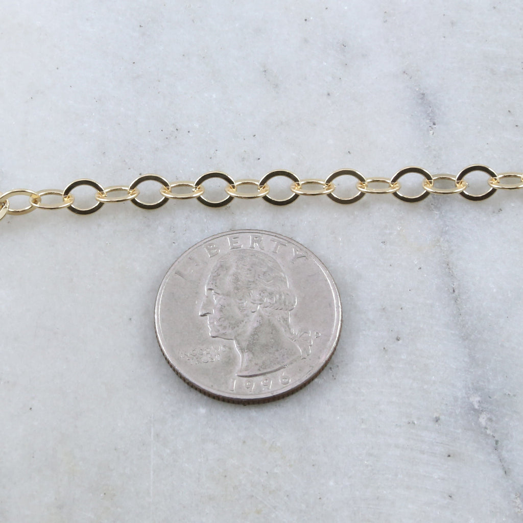 Brass Shiny Gold Oval 6mm x 5mm Dainty Flat Link Oval – Sold by the Foot