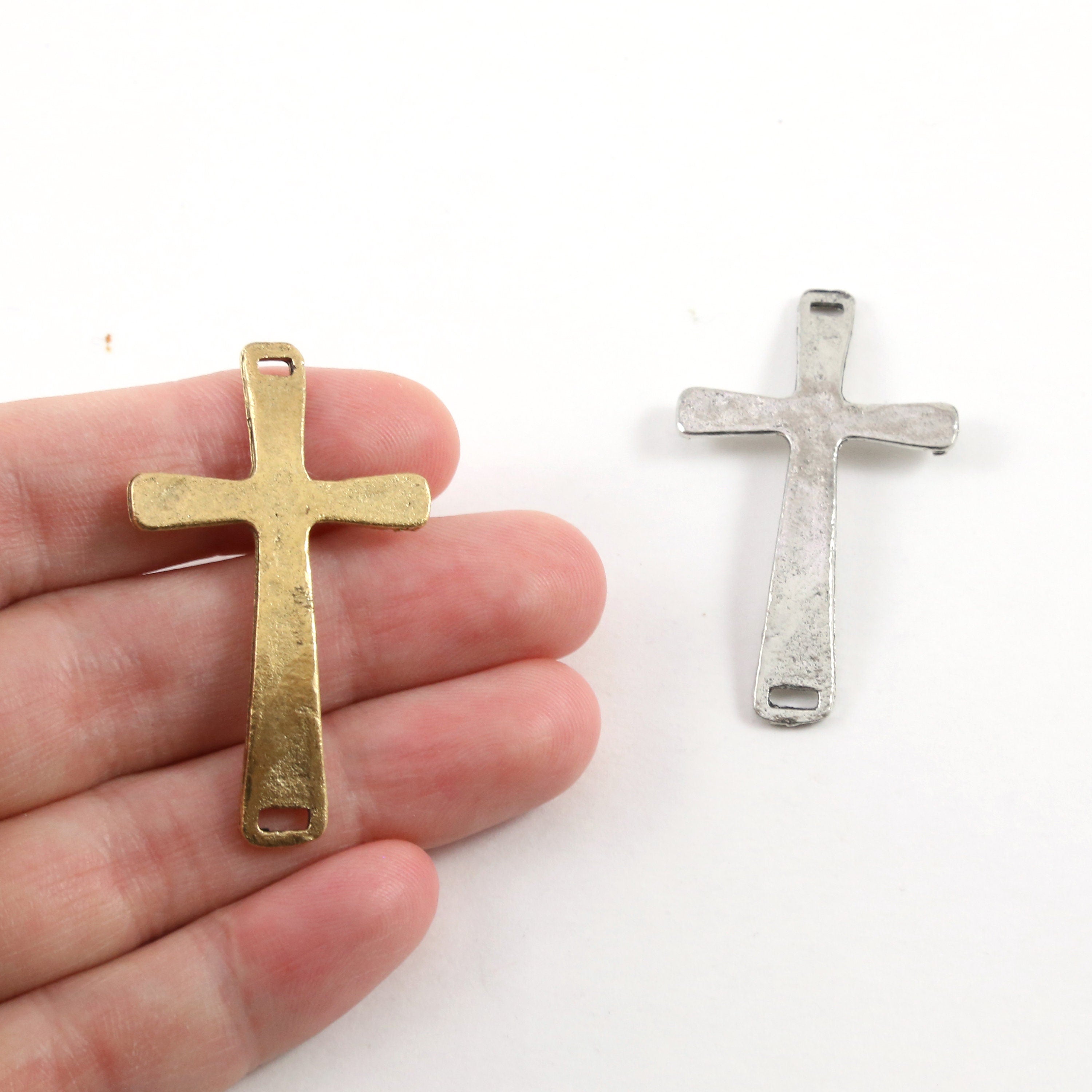 42mmx25mm Pewter Textured Horizontal Cross Connector Charm 2 Hole Links