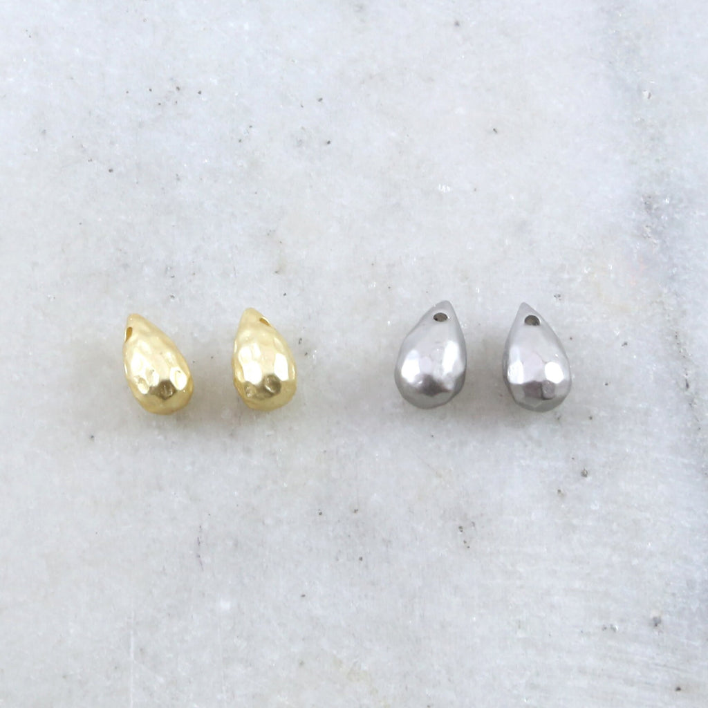 7mmx4mm Pewter Metal Faceted Tiny Teardrop Bead Drop Charm Matte Gold (2pc)