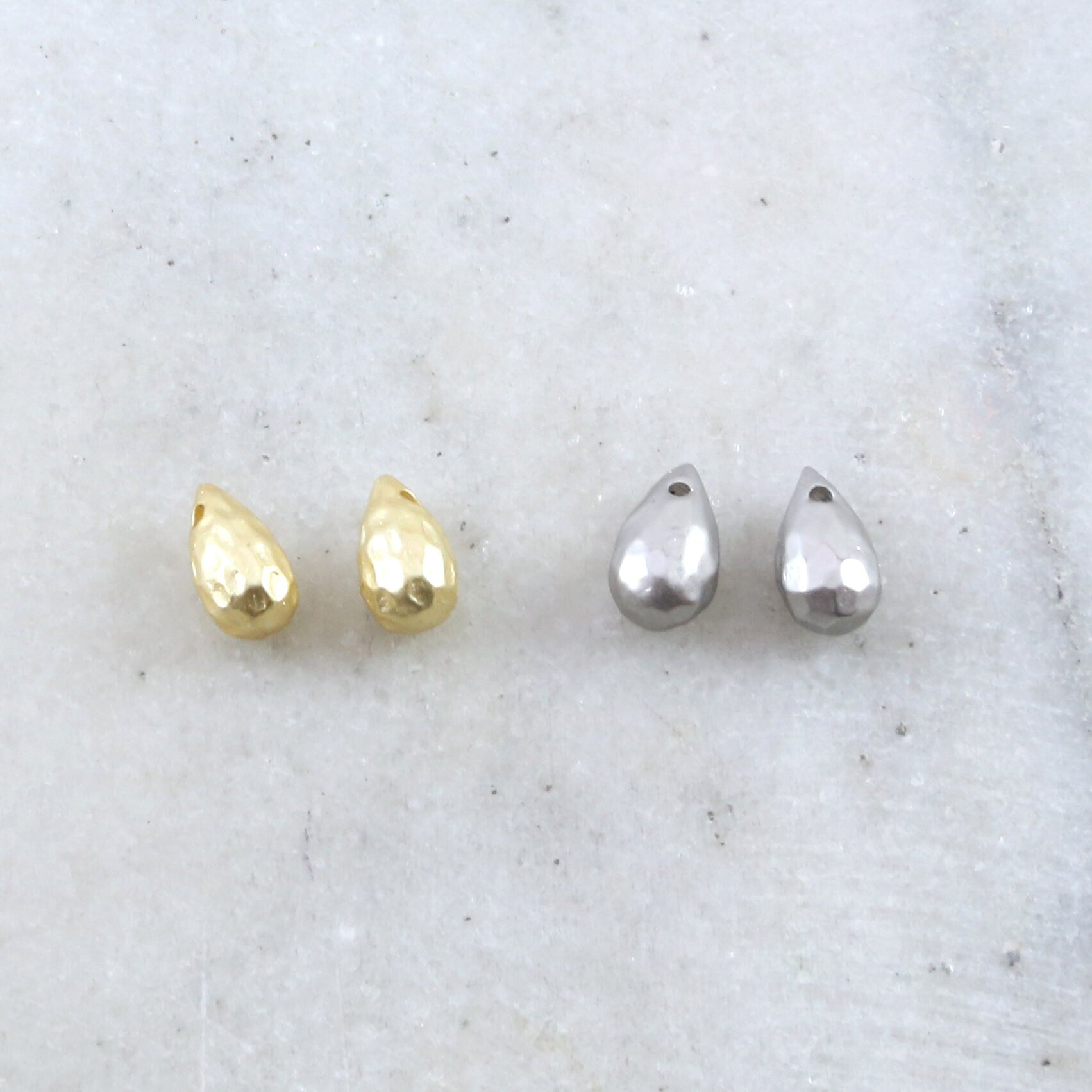 7mmx4mm Pewter Metal Faceted Tiny Teardrop Bead Drop Charm Matte Gold (2pc)