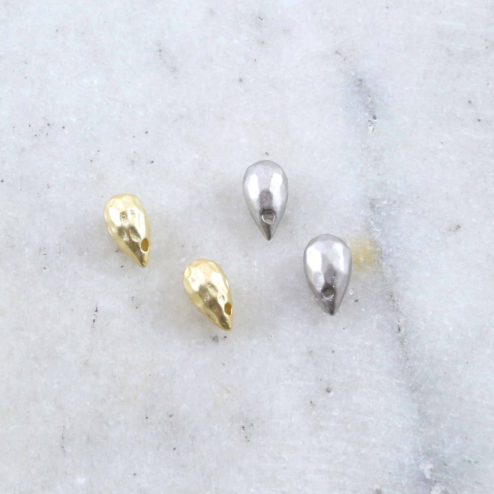 7mmx4mm Pewter Metal Faceted Tiny Teardrop Bead Drop Charm Matte Gold (2pc)
