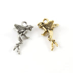 16mmx26mm Pewter Flying Fairy Butterfly Wings Pixie Charm Bent Knee