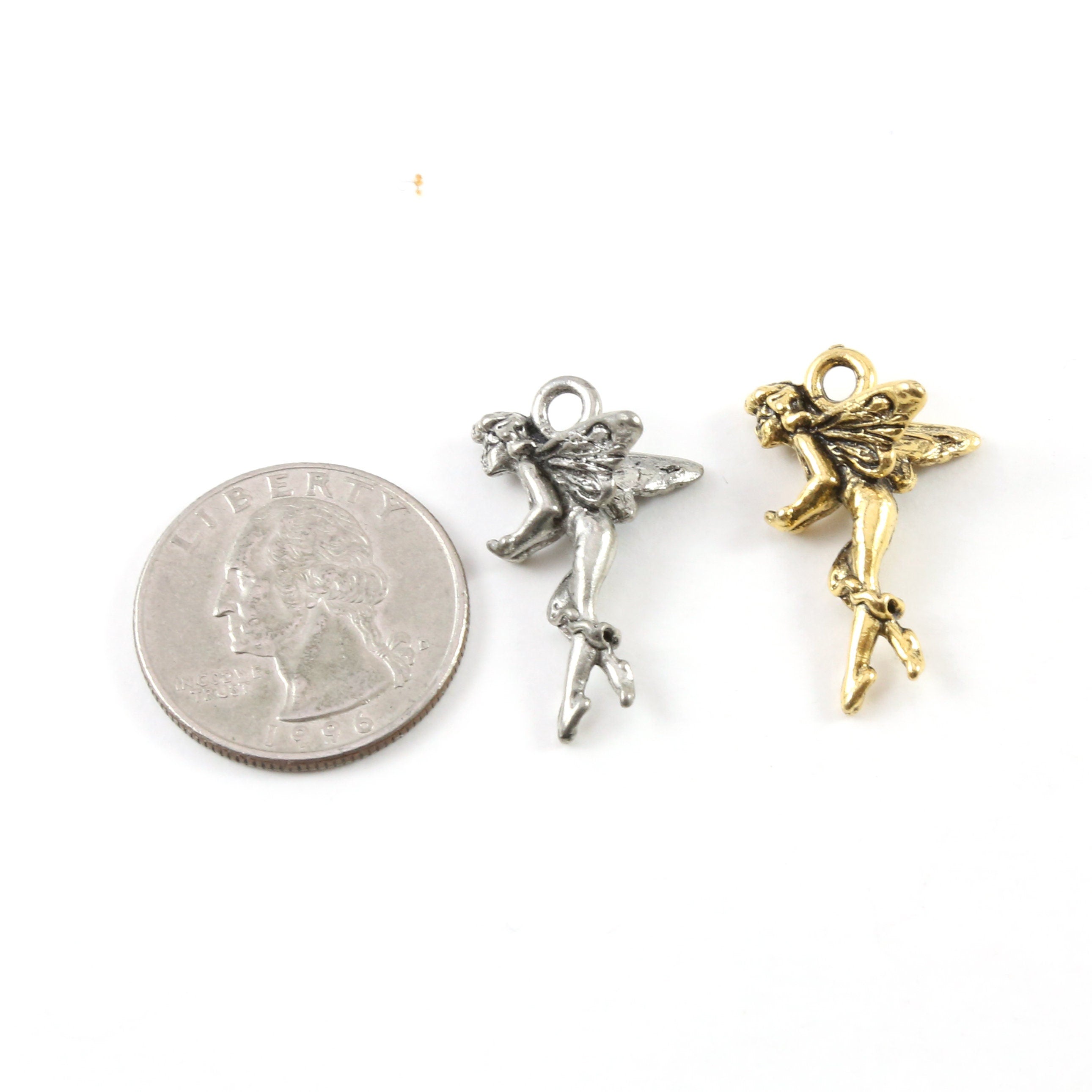 16mmx26mm Pewter Flying Fairy Butterfly Wings Pixie Charm Bent Knee