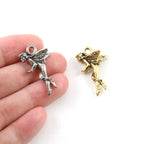 16mmx26mm Pewter Flying Fairy Butterfly Wings Pixie Charm Bent Knee