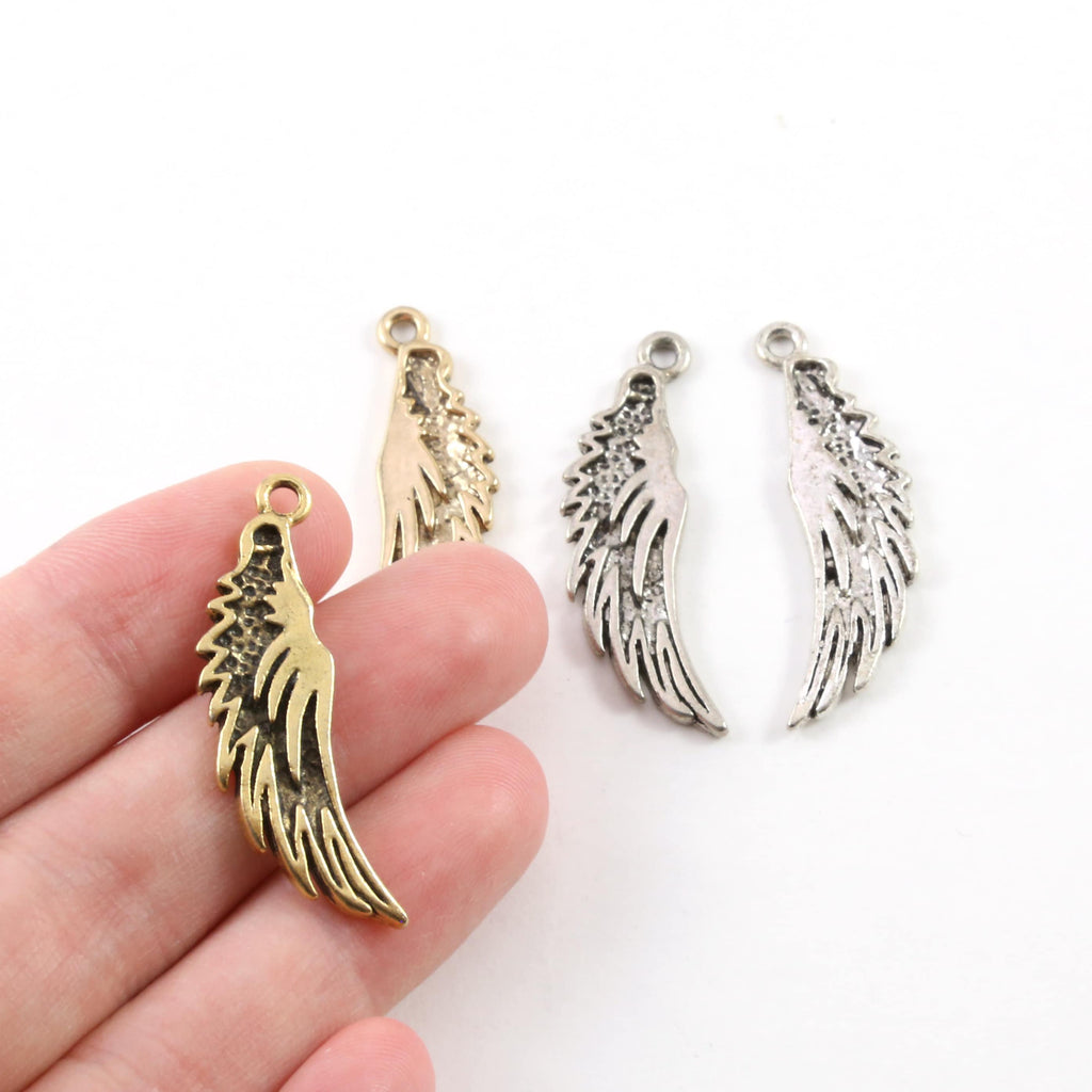 36mmx10mm Pewter Left and Right Large Angel Wing Charm Pendant (2pc)