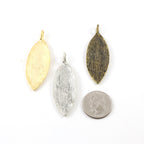 Pewter Large Detailed Pointed Leaf Nature Pendant Matte Gold