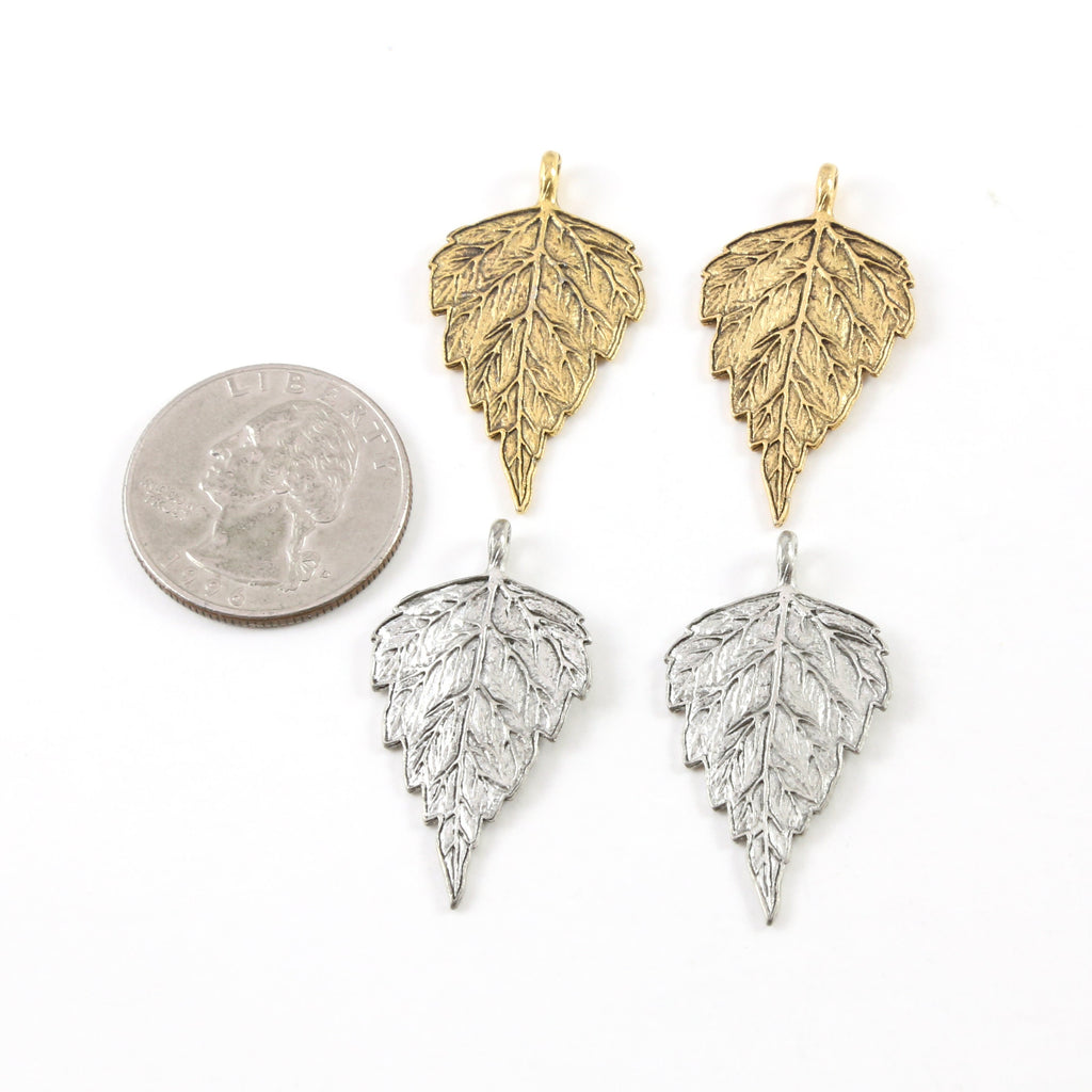 34mmx18mm Pewter Detailed Birch Leaf Nature Pendant Antique Gold Antique (2pc)