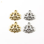 18mmx18mm Pewter Open Lotus Nature Pendant Healing Spiritual Mantra (2pc)