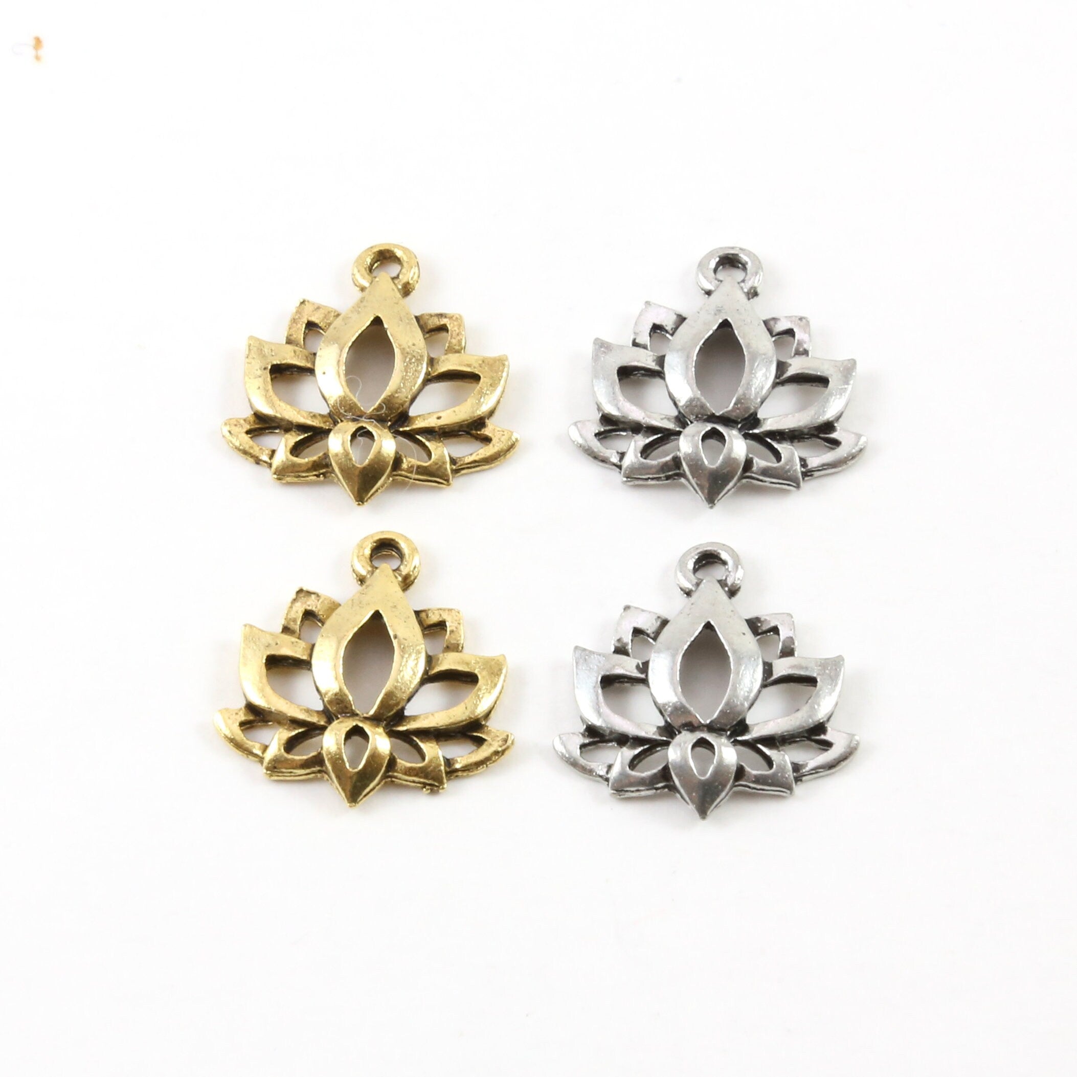 18mmx18mm Pewter Open Lotus Nature Pendant Healing Spiritual Mantra (2pc)