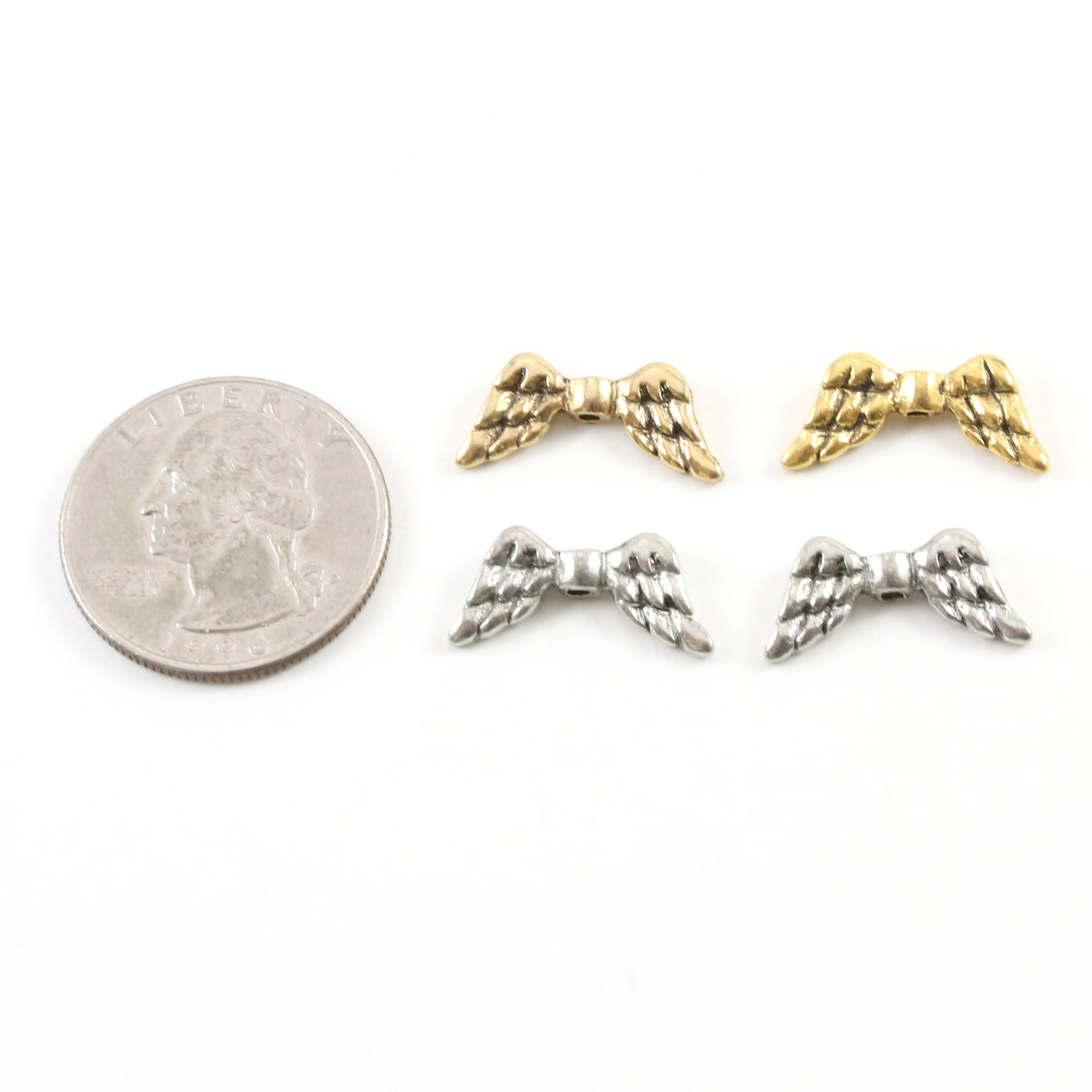 20mmx9mm Pewter Double Sided Simple Angel Wing Vertical Spacer Bead (2pc)