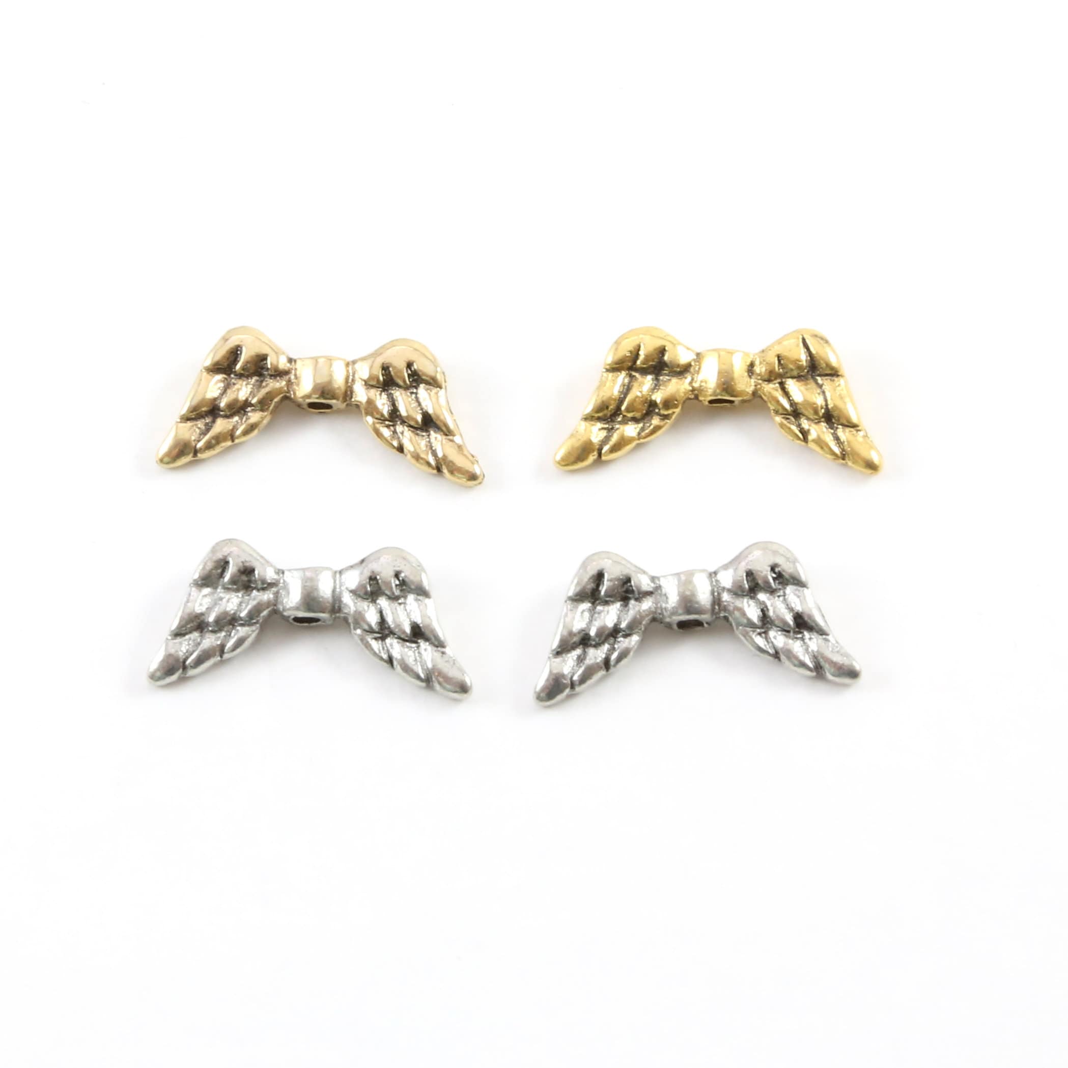 20mmx9mm Pewter Double Sided Simple Angel Wing Vertical Spacer Bead (2pc)