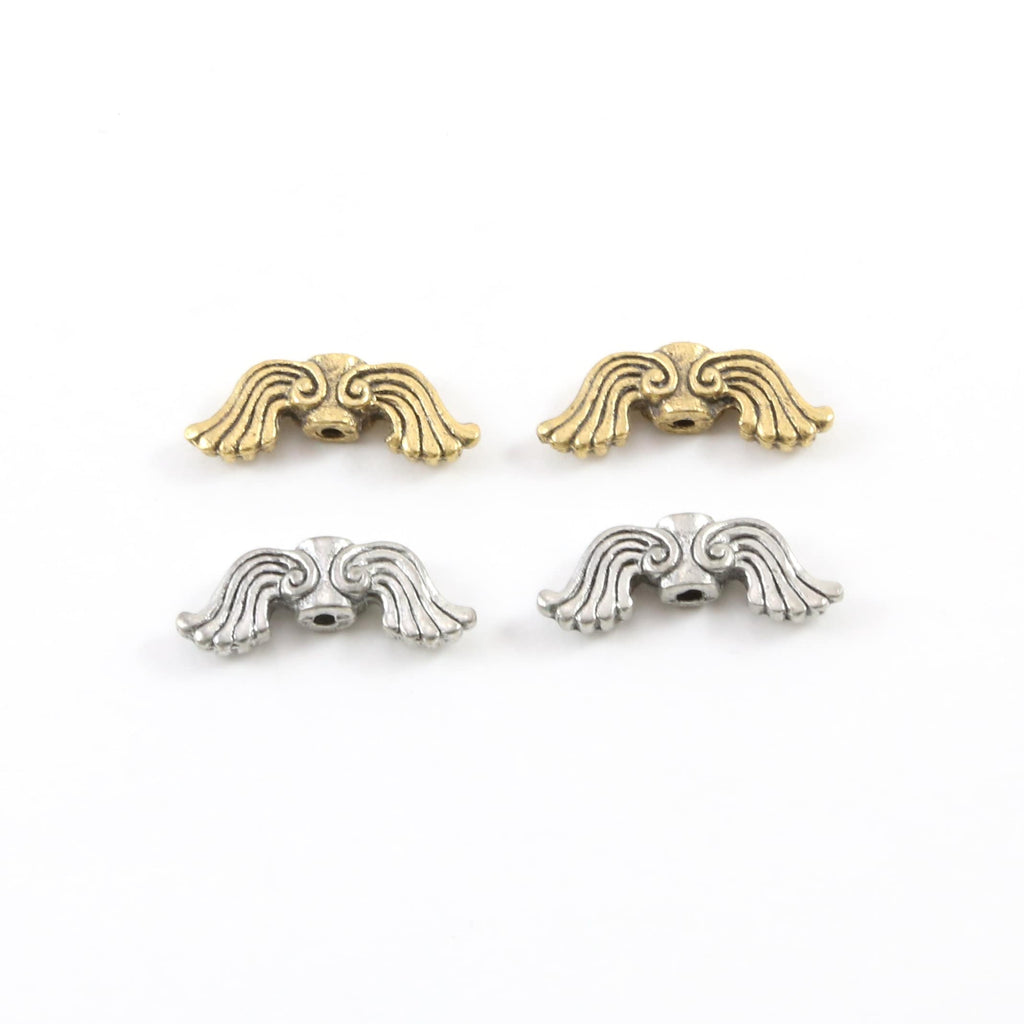 18mmx6mm Pewter Double Sided Whimsical Angel Wing Vertical Spacer Bead (2pc)