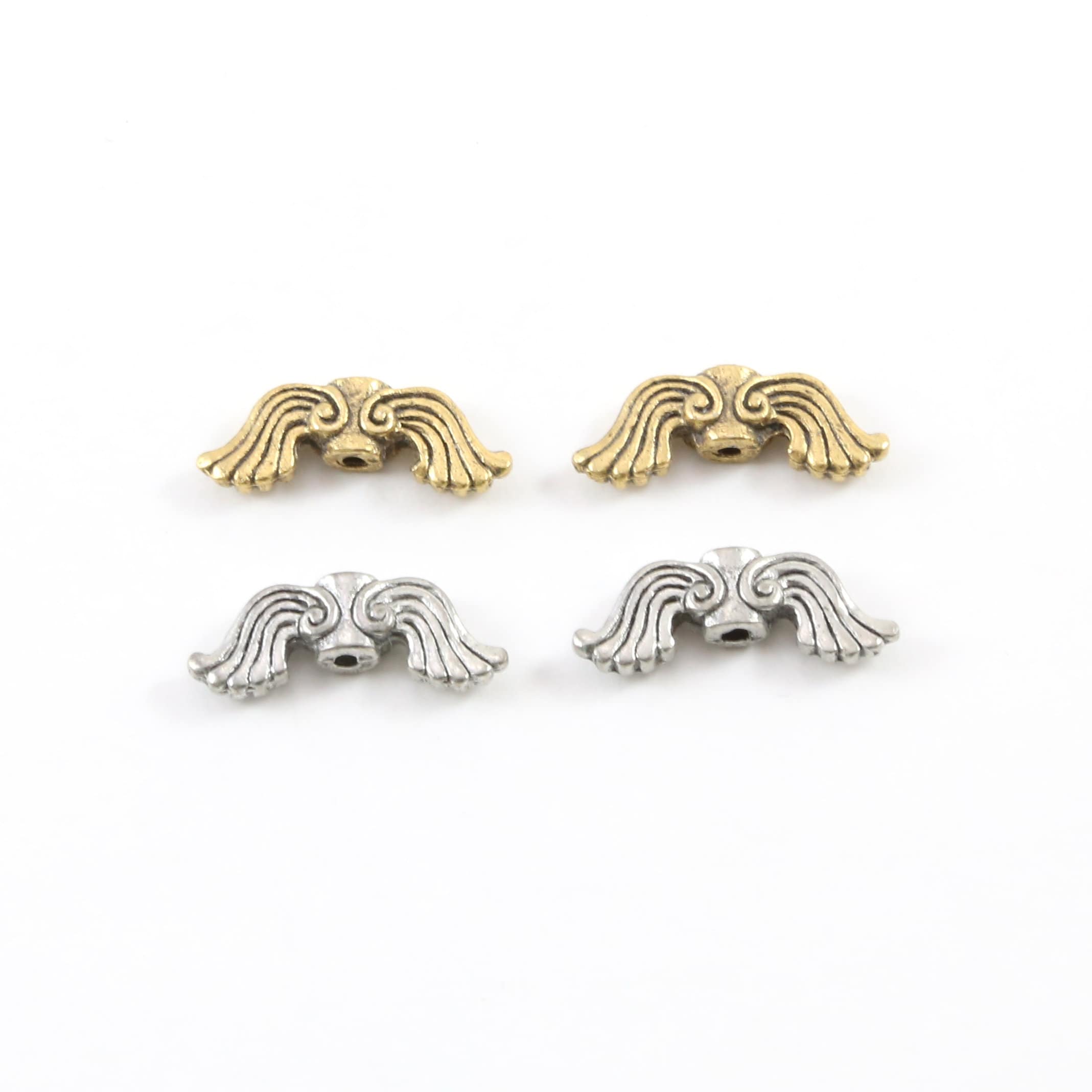 18mmx6mm Pewter Double Sided Whimsical Angel Wing Vertical Spacer Bead (2pc)