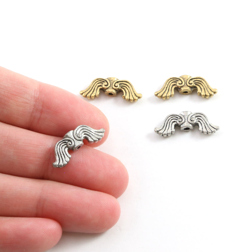 18mmx6mm Pewter Double Sided Whimsical Angel Wing Vertical Spacer Bead (2pc)