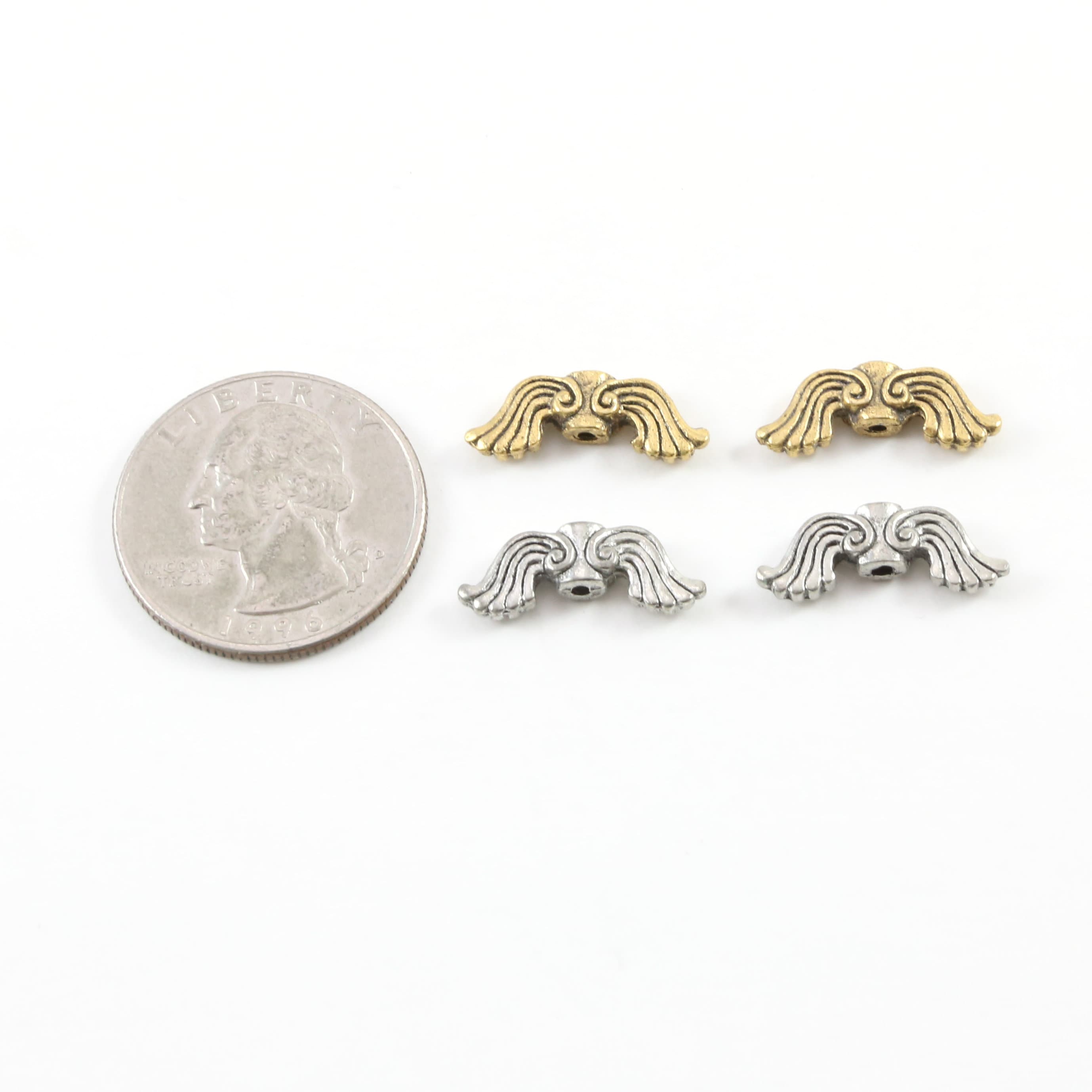 18mmx6mm Pewter Double Sided Whimsical Angel Wing Vertical Spacer Bead (2pc)