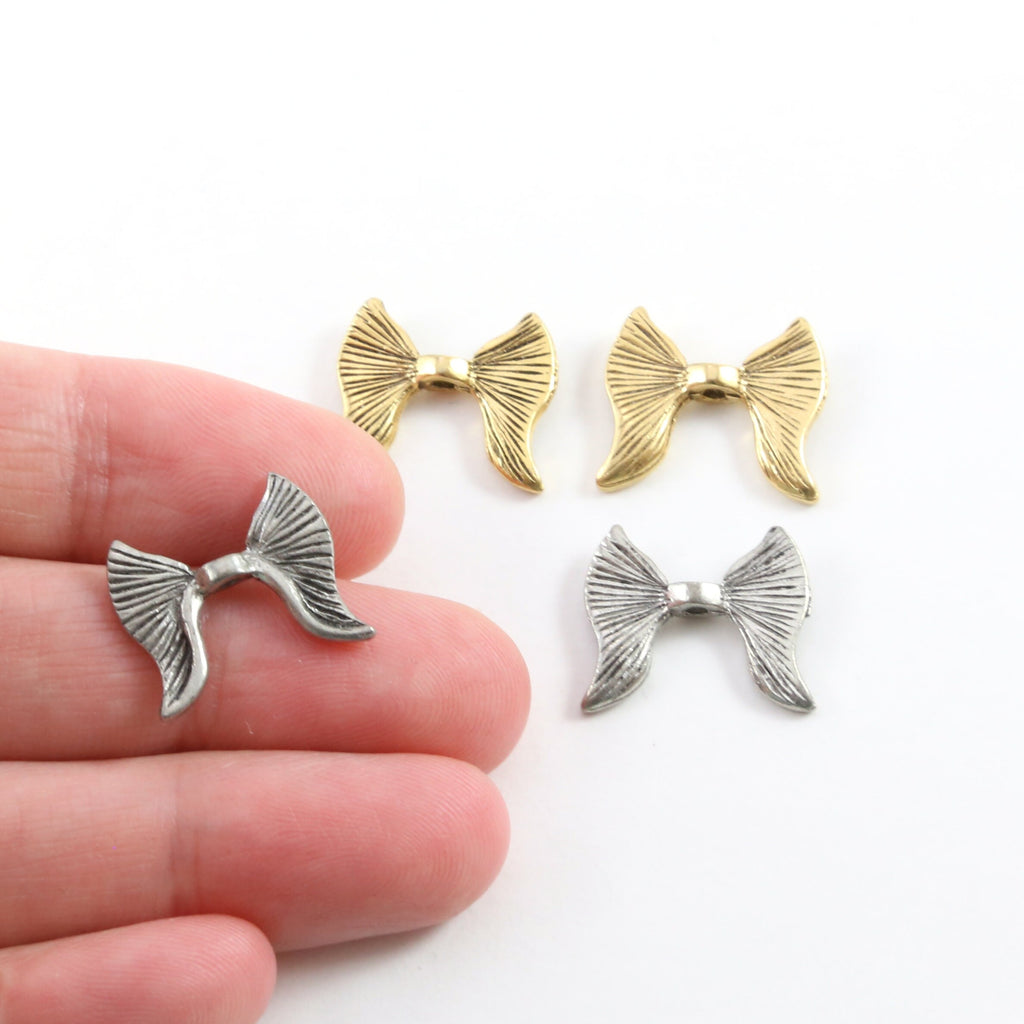 15mmx14mm Pewter Double Sided Lined Angel Wing Vertical Spacer Bead (2pc)
