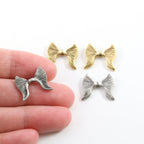 15mmx14mm Pewter Double Sided Lined Angel Wing Vertical Spacer Bead (2pc)