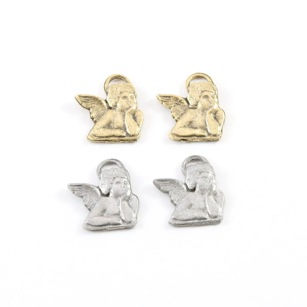 14mmx16mm Pewter Pondering Angel Charm Religious Pendant Inspirational (2pc)