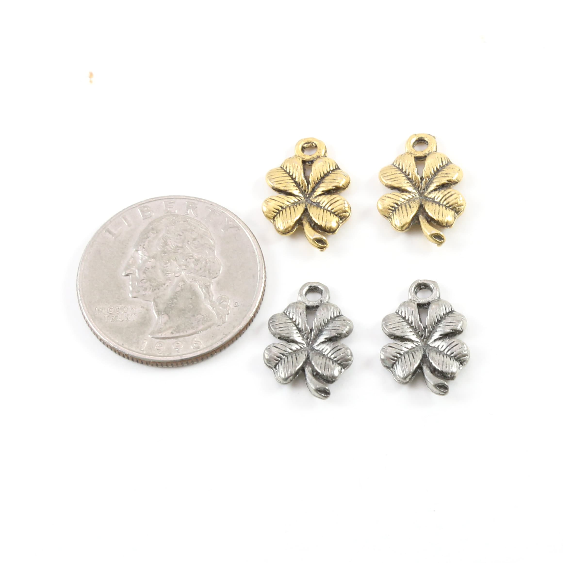 17mmx16mm Pewter Four Leaf Clover Lucky Luck Irish Charm Nature Pendant (2pc)