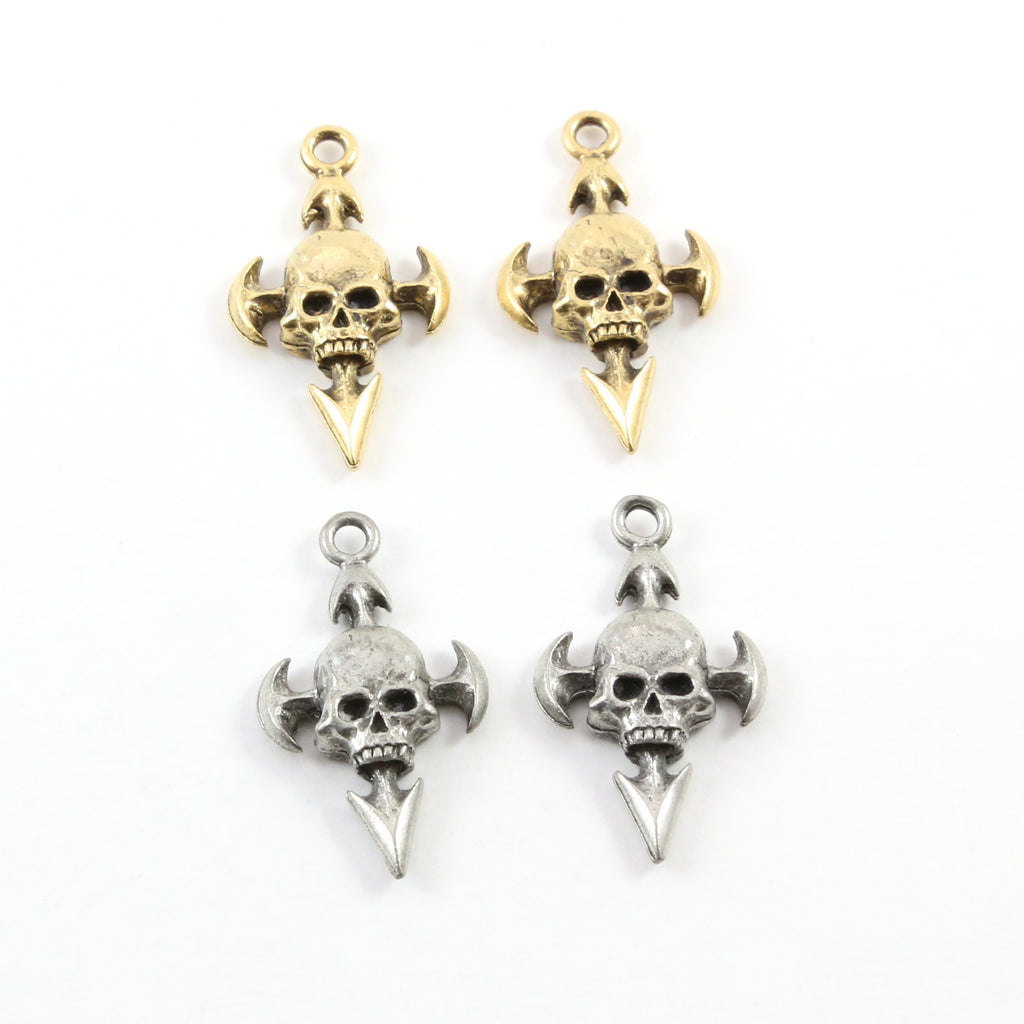 30mmx16mm Pewter Skull with Arrows Pendant Halloween Skeletons Day (2pc)