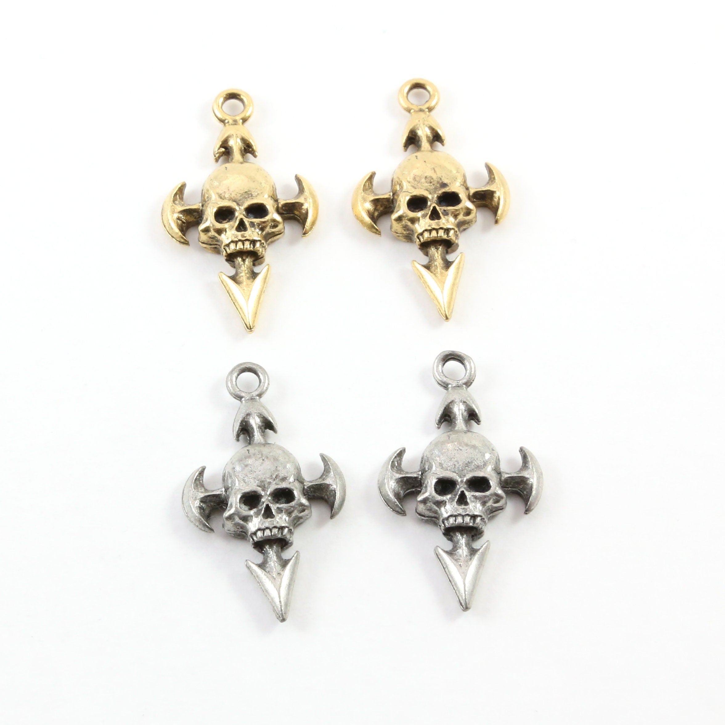 30mmx16mm Pewter Skull with Arrows Pendant Halloween Skeletons Day (2pc)