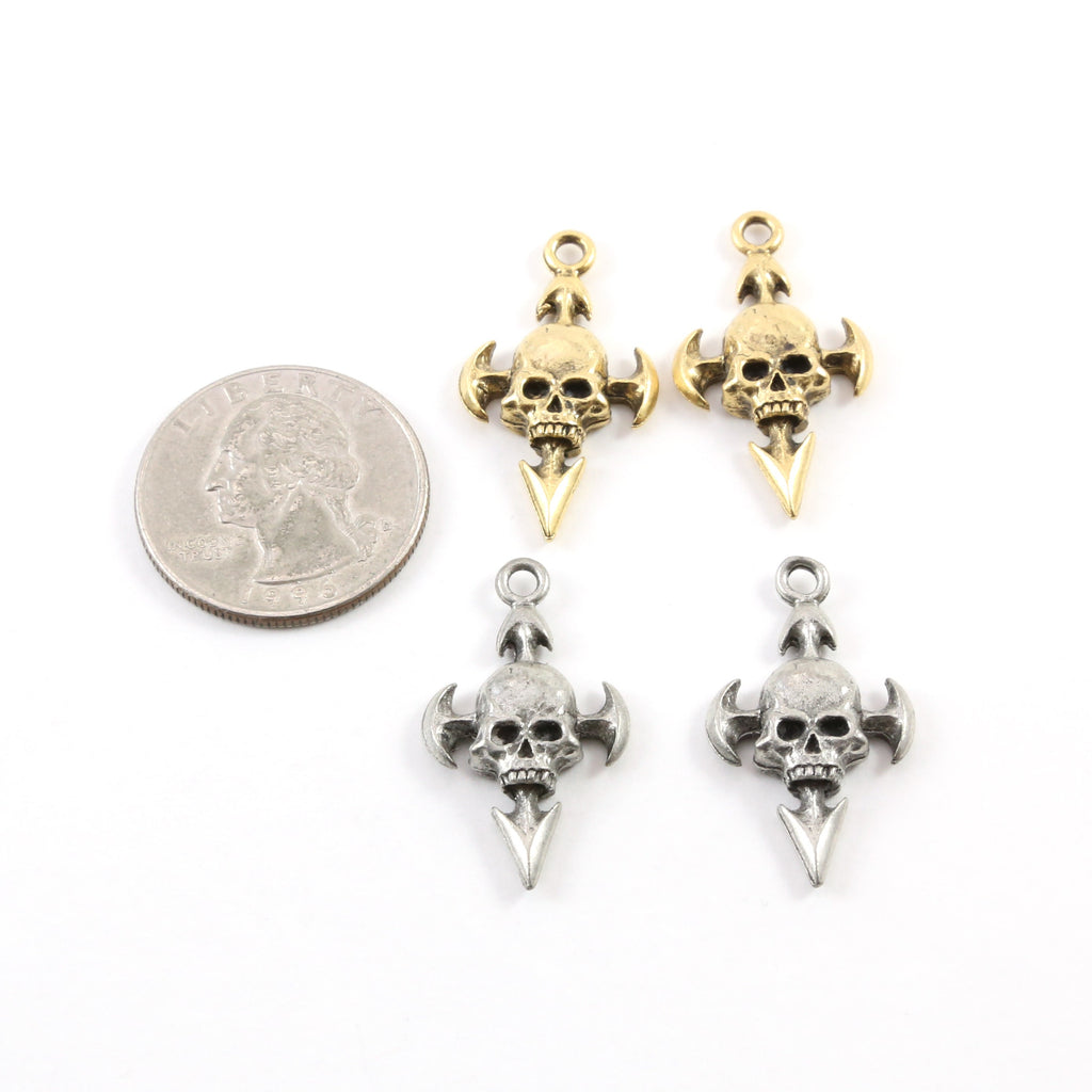 30mmx16mm Pewter Skull with Arrows Pendant Halloween Skeletons Day (2pc)