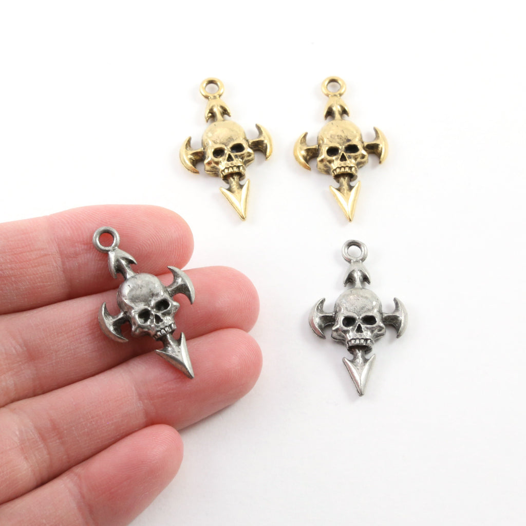 30mmx16mm Pewter Skull with Arrows Pendant Halloween Skeletons Day (2pc)