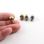 15mmx6mm Pewter Grinning Skull Bead Vertical Hole Pendant Halloween (2pc)