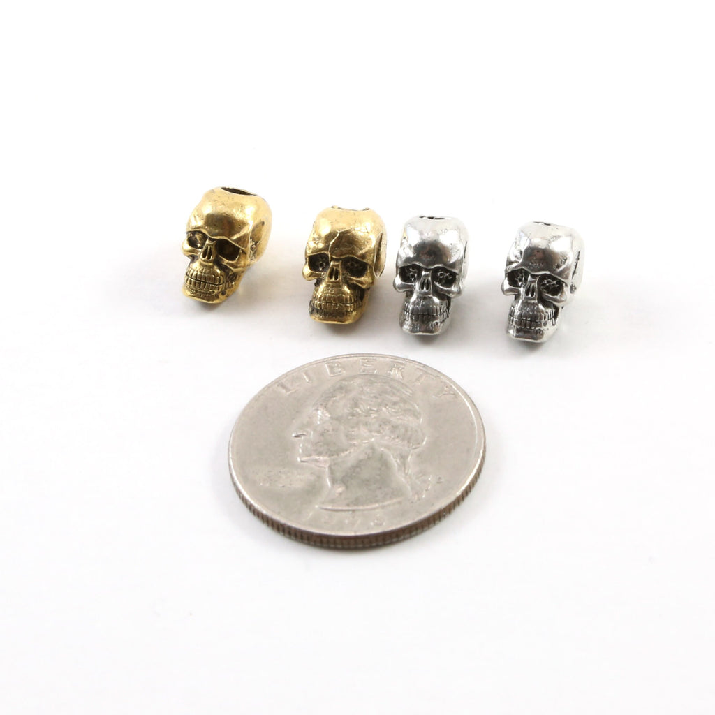 15mmx6mm Pewter Grinning Skull Bead Vertical Hole Pendant Halloween (2pc)