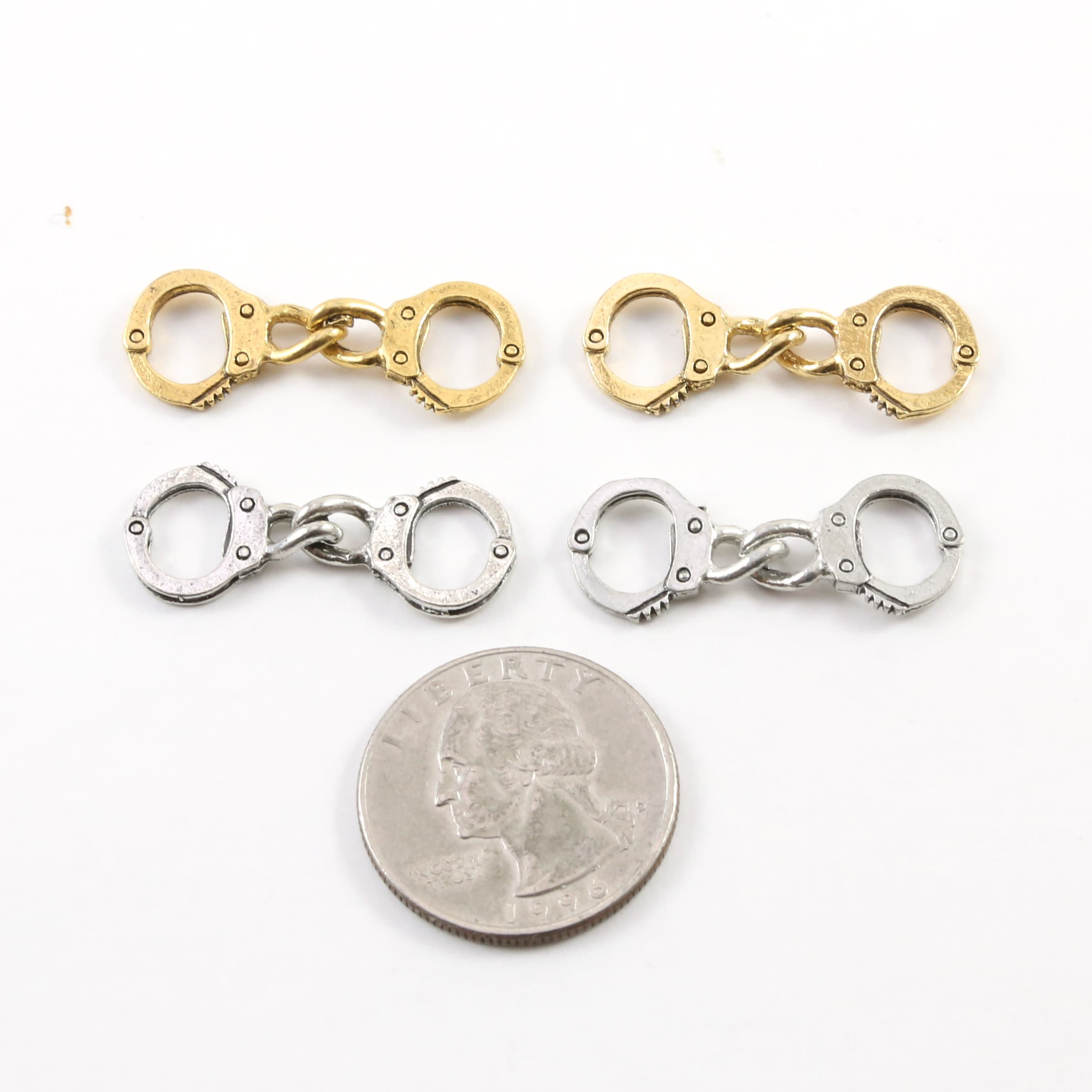 30mmx12mm Pewter Moveable Handcuff Police Charm in Antique Gold Antique (2pc)