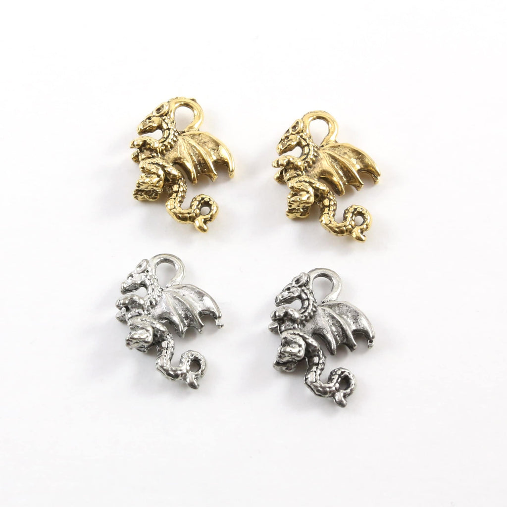 21mmx15mm Pewter Small Dragon Charms Fantasy Medieval Magic Mystical (2pc)