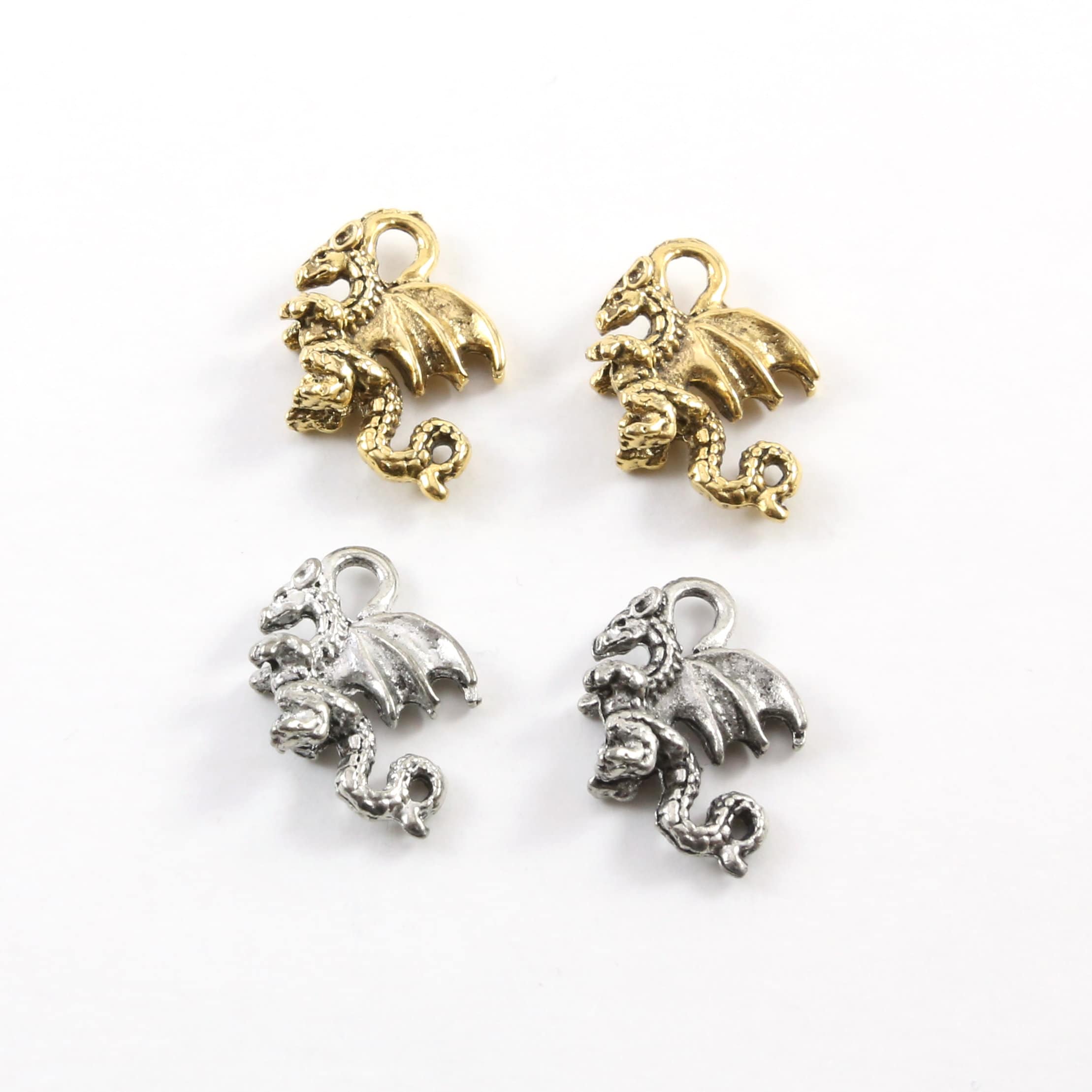 21mmx15mm Pewter Small Dragon Charms Fantasy Medieval Magic Mystical (2pc)