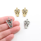 22mmx18mm Pewter Skull with Crown King Skull Pendant Halloween Skeletons (2pc)