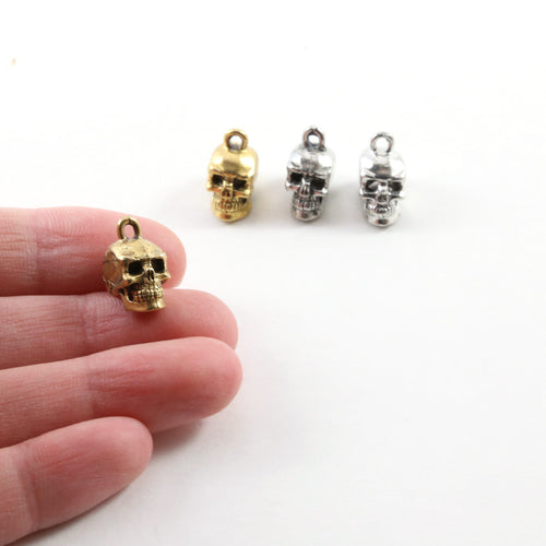 14mmx11mm Pewter Simple 3D Skull Pendant Halloween Skeletons Day (2pc)