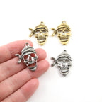 28mmx20mm Pewter Laughing Pirate Skull Charm Pendant Halloween Skeletons (2pc)