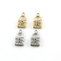 18mmx15mm Pewter Floral Pad Lock Key Charm with Flowers Necklace Pendant (2pc)