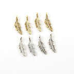 24mmx7mm Pewter Dainty Modern Feather Charm Necklace Pendant Antique (4pc)