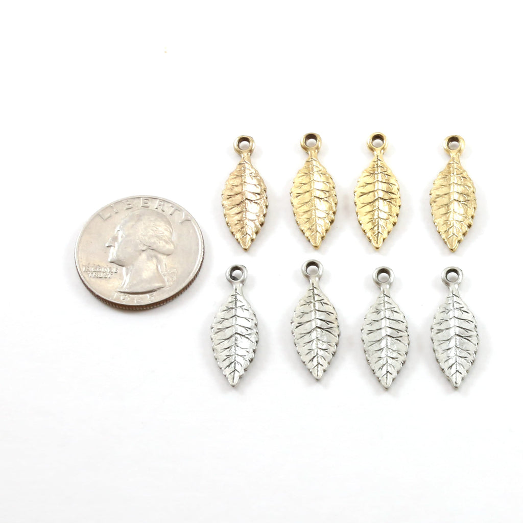 25mmx8mm Pewter Detailed Dainty Minimal Modern Leaf Nature Pendant (4pc)