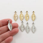 25mmx8mm Pewter Detailed Dainty Minimal Modern Leaf Nature Pendant (4pc)