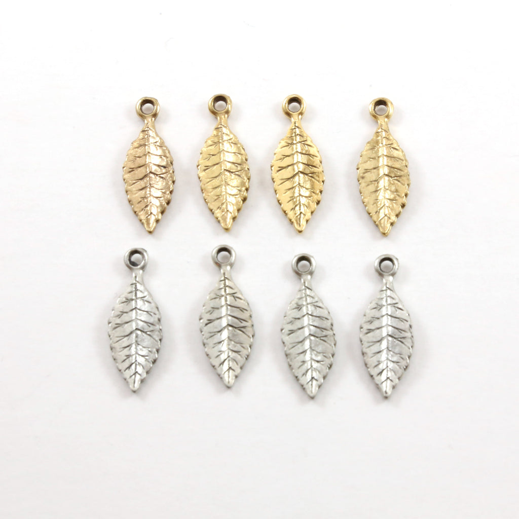 25mmx8mm Pewter Detailed Dainty Minimal Modern Leaf Nature Pendant (4pc)