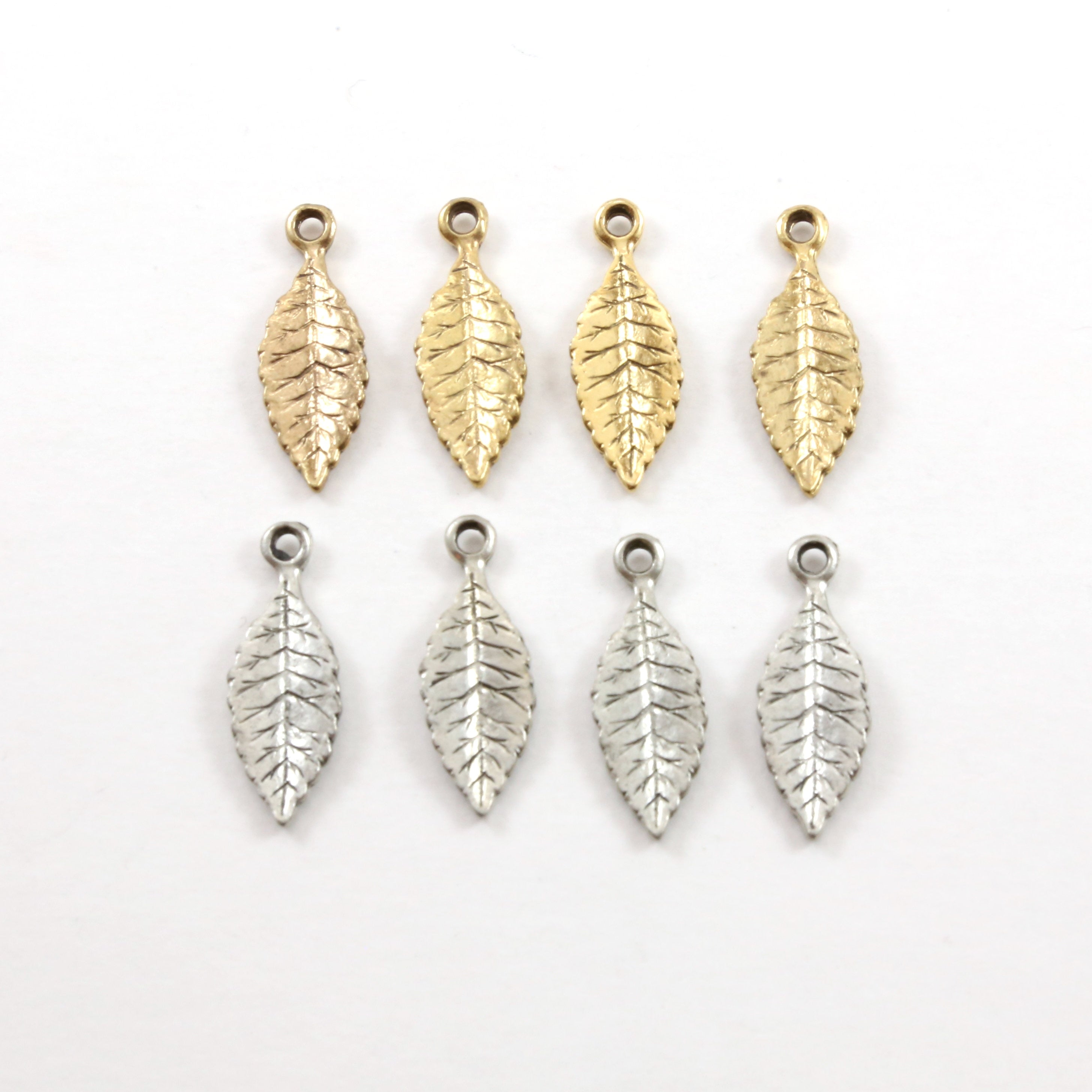 25mmx8mm Pewter Detailed Dainty Minimal Modern Leaf Nature Pendant (4pc)