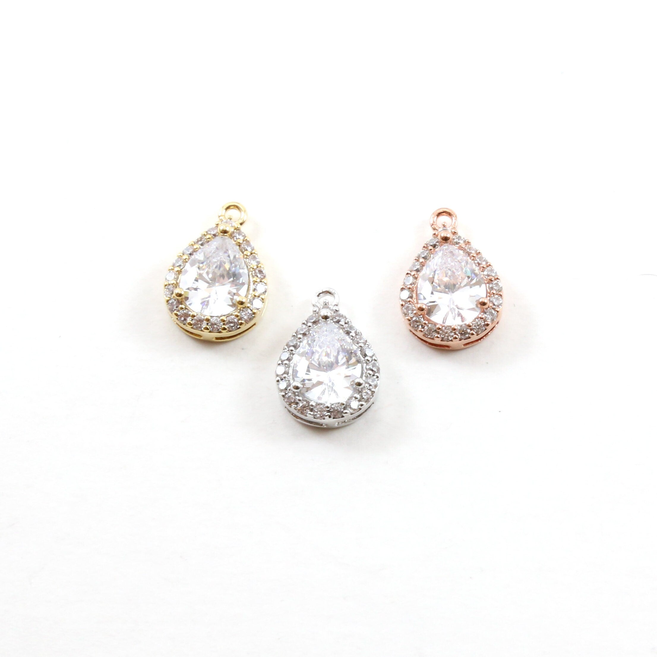 Rhodium Plated Pave CZ Teardrop Cubic Zirconia Gold,Rose Gold