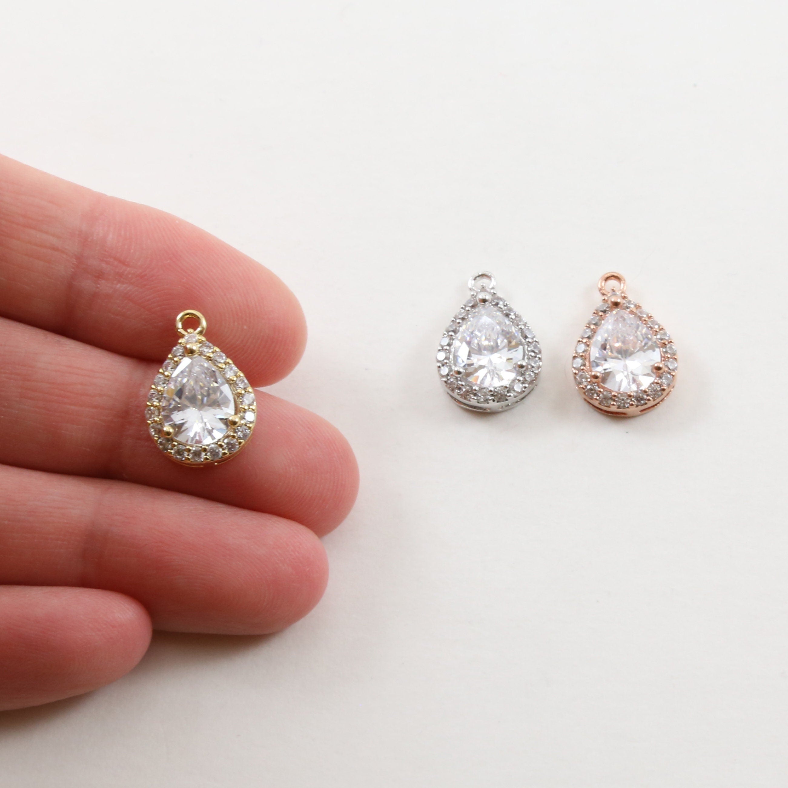 Rhodium Plated Pave CZ Teardrop Cubic Zirconia Gold,Rose Gold