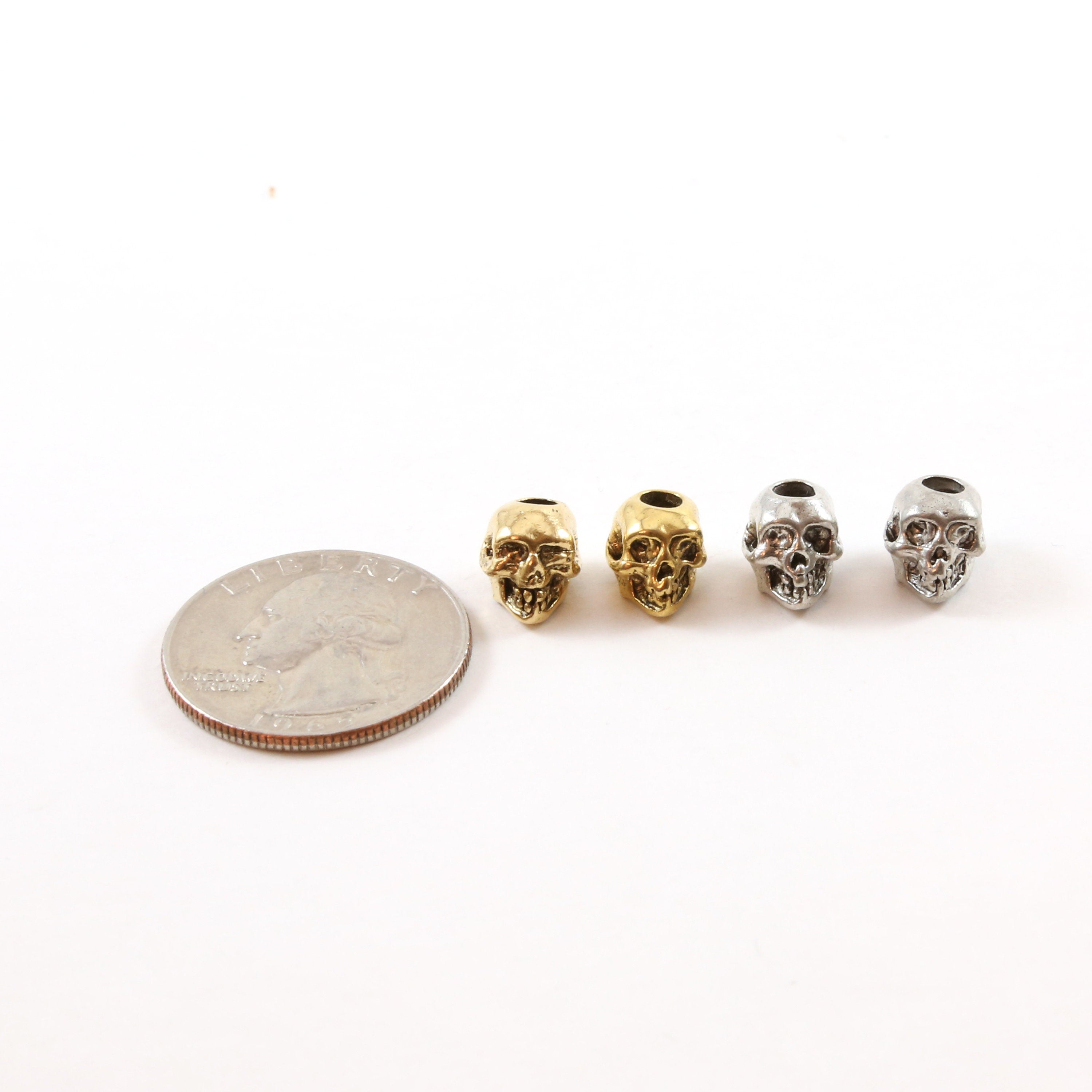 10mmx8mm Pewter Small Skull Head Bead Vertical Hole Pendant Halloween (2pc)