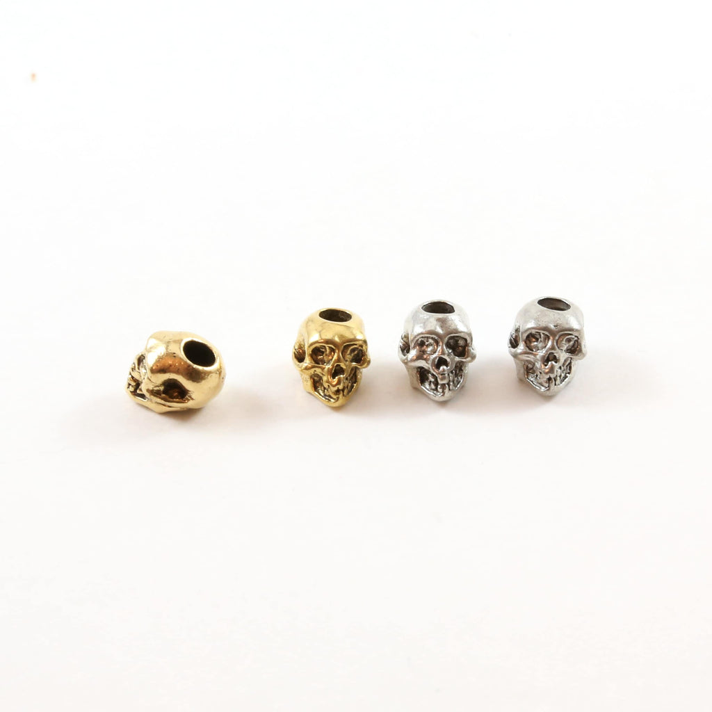 10mmx8mm Pewter Small Skull Head Bead Vertical Hole Pendant Halloween (2pc)