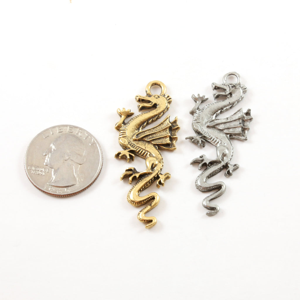 50mmx20mm Pewter Large Tall Detailed Dragon Charm Fantasy Medieval Magic