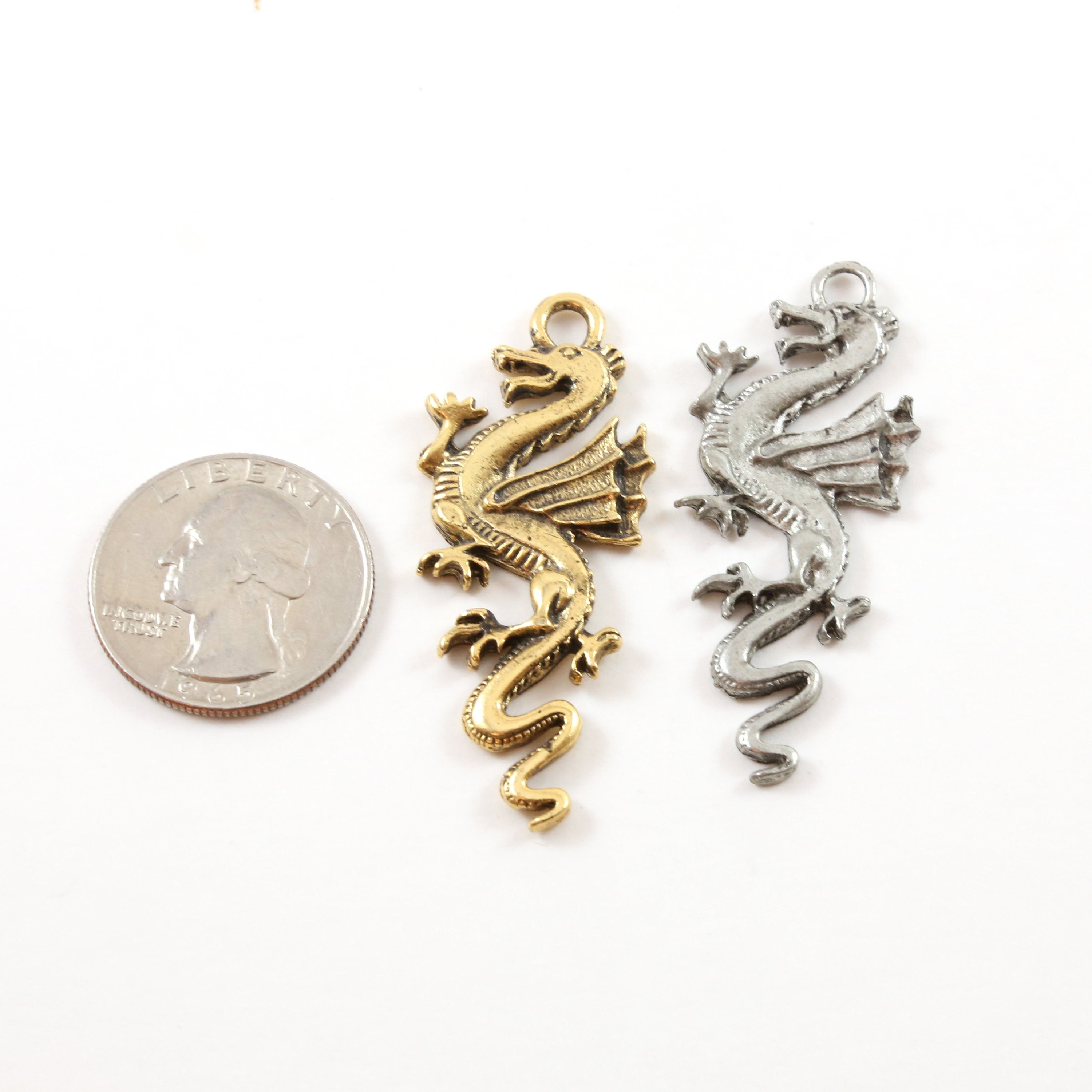 50mmx20mm Pewter Large Tall Detailed Dragon Charm Fantasy Medieval Magic
