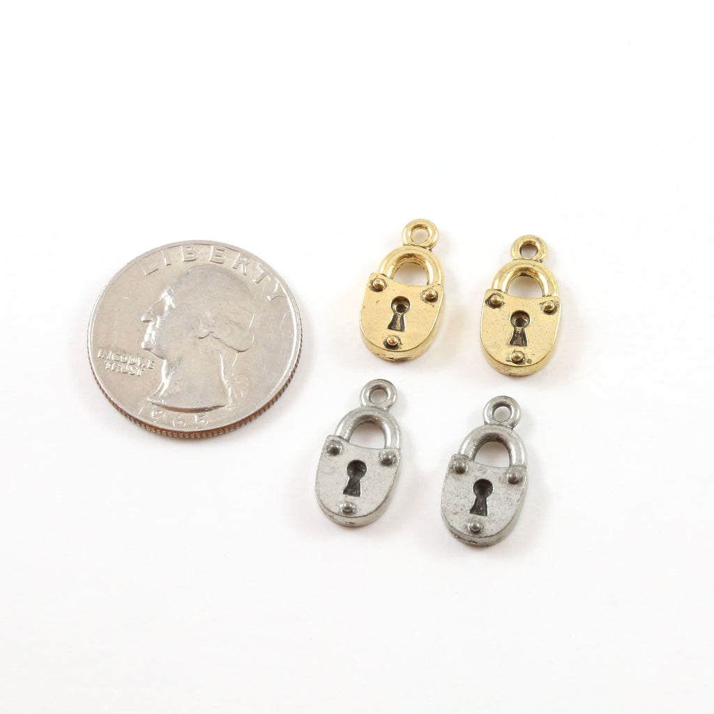 18mmx9mm Pewter Simple Pad Lock Key Charm Necklace Pendant Antique Gold (2pc)