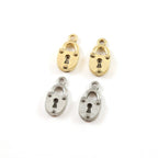 18mmx9mm Pewter Simple Pad Lock Key Charm Necklace Pendant Antique Gold (2pc)
