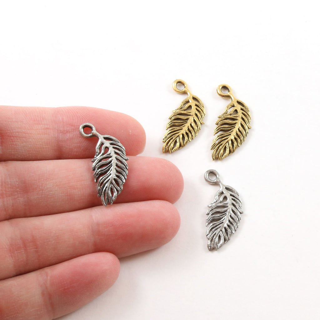 22mmx10mm Pewter Small Minimal Modern Feather Charm Necklace Pendant (2pc)